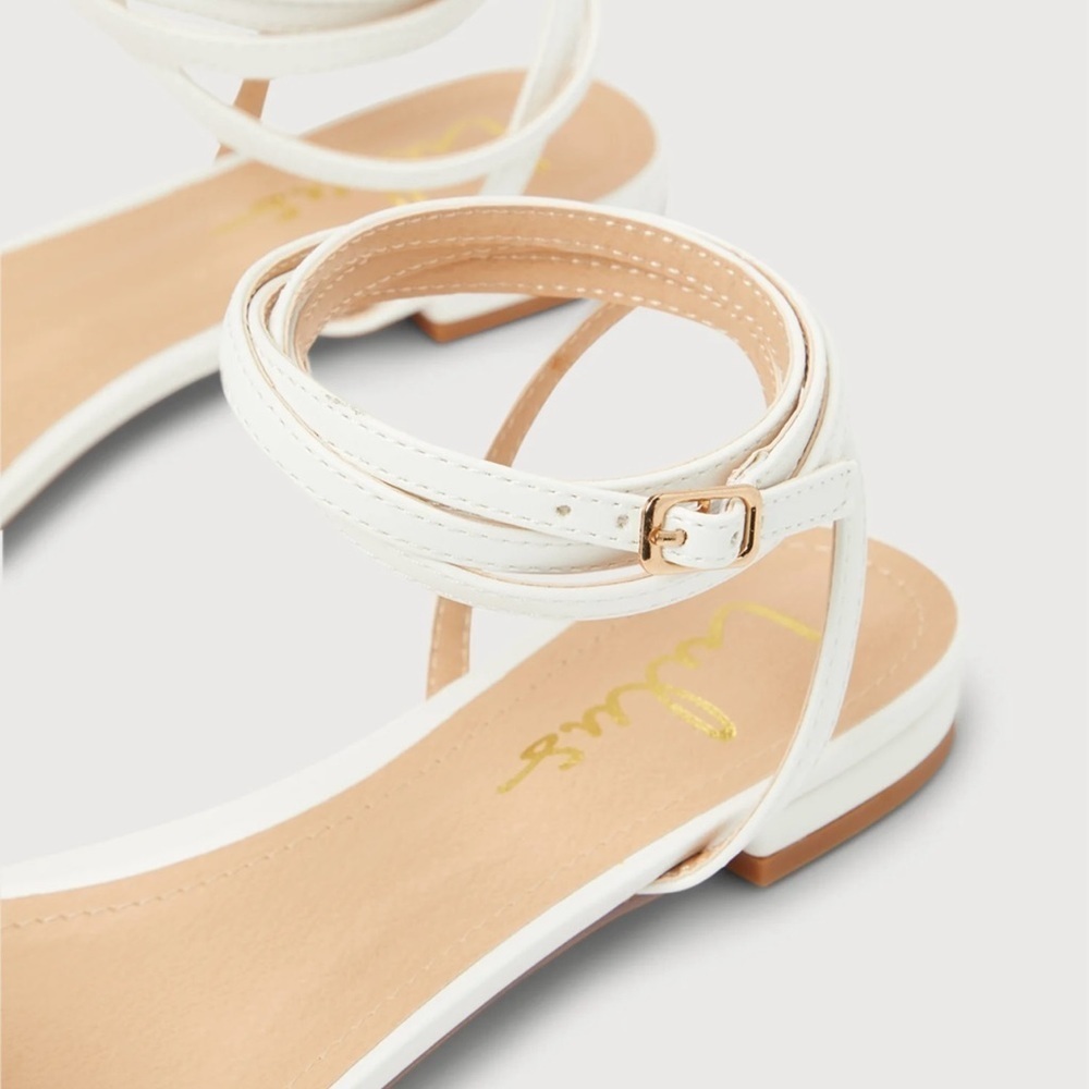 Women’s Lulus Esaly White Ankle Wrap Sandals  Size 8 1/2 - Picture 11 of 11